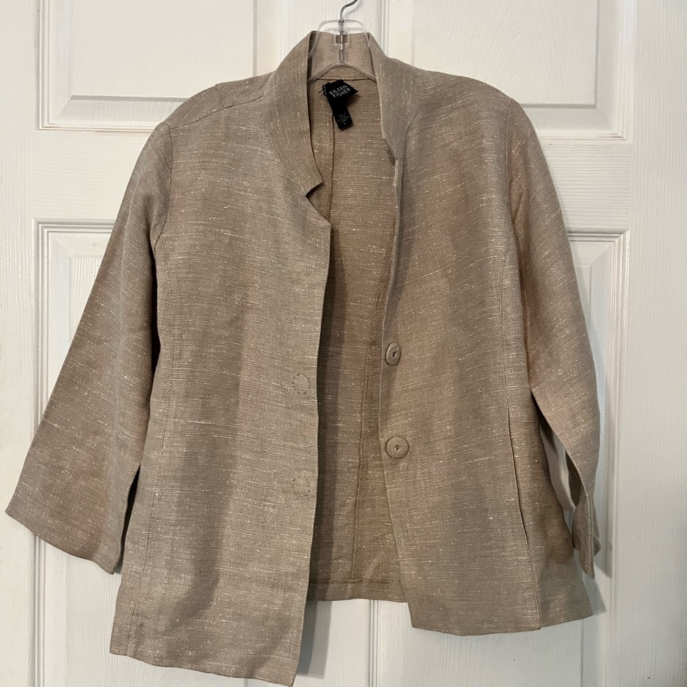 Eileen Fisher Linen & Silk Blend Stand Collar Jacket - Oatmeal
